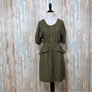 Rebecca Taylor 2 Olive Dot 100% Silk Peplum Dress